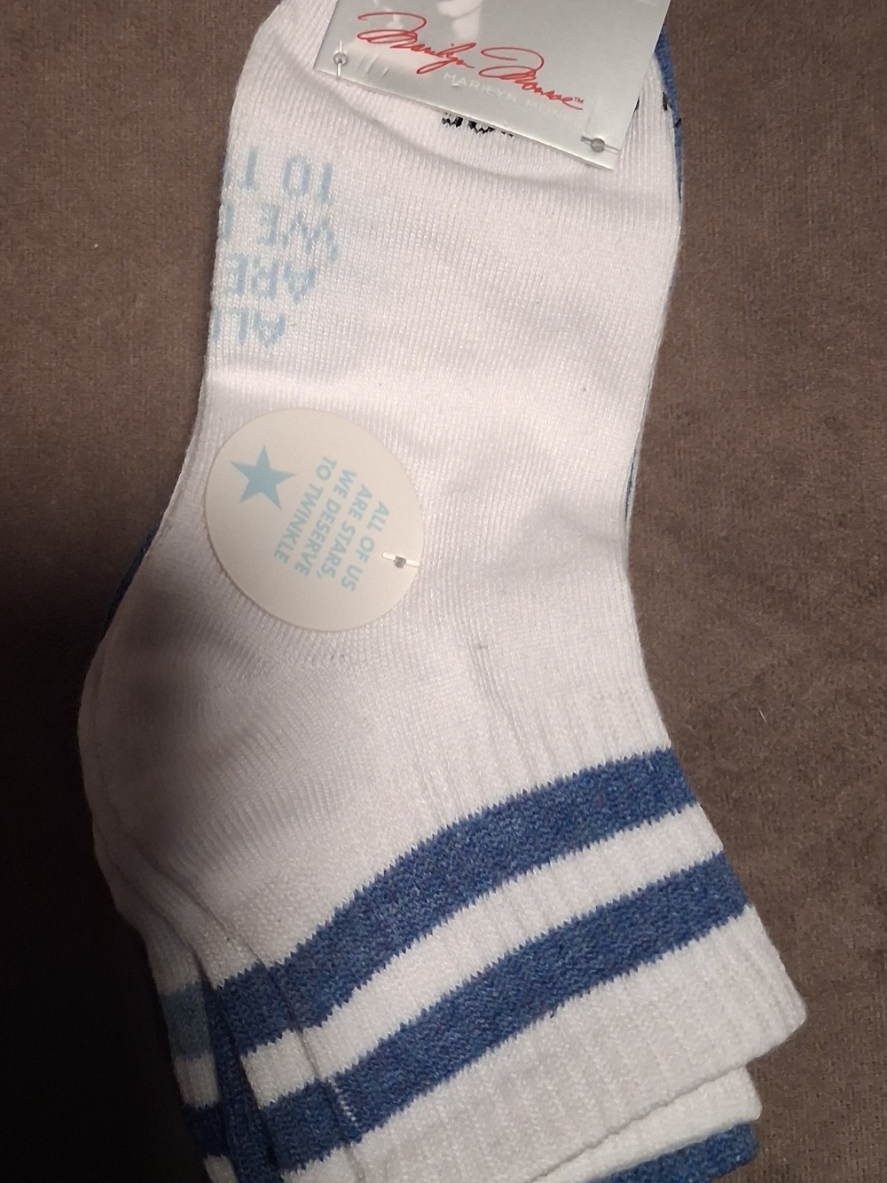 Womens Marilyn Monroe White Ankle Socks with Blue Stripes